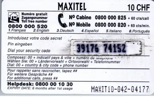 15404 - Schweiz - Maxitel , 10 CHF
