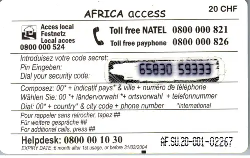 15405 - Schweiz - Africa access , prepaid Phone Card
