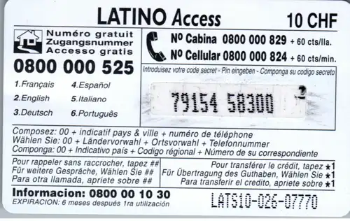 15408 - Schweiz - Latino Access , Phone Card