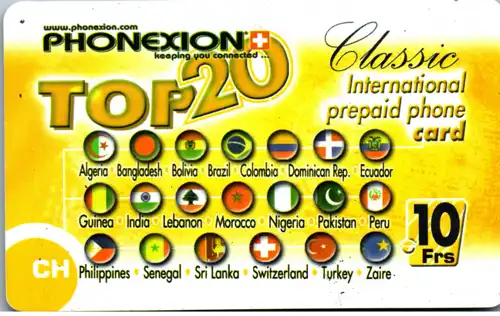 15411 - Schweiz - Classic , Phonexion , Top 20 , prepaid phone Card