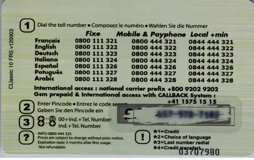 15411 - Schweiz - Classic , Phonexion , Top 20 , prepaid phone Card