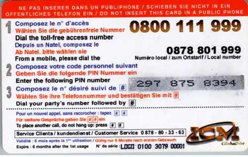 15426 - Schweiz - ICM Globalnet , Prepaid Card