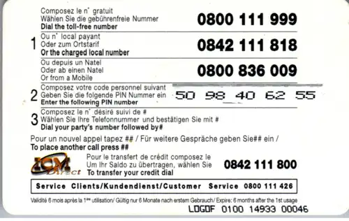 15427 - Schweiz - ICM Globalnet , Prepaid Card