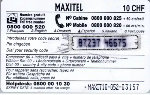 15439 - Schweiz - Maxitel , 10 CHF