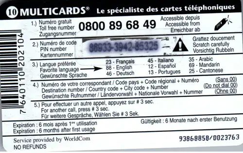 15443 - Schweiz - World Com Excharge Card , Multicards