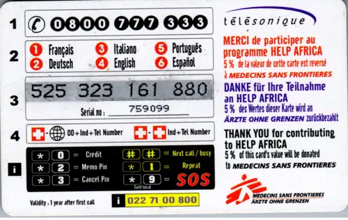 15447 - Schweiz - Help Africa , Ärzte ohne Grenzen , Diakonoff