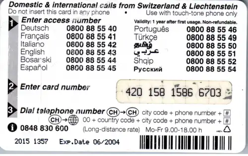 15449 - Schweiz - Telecom FL , PhoneCard , Naville