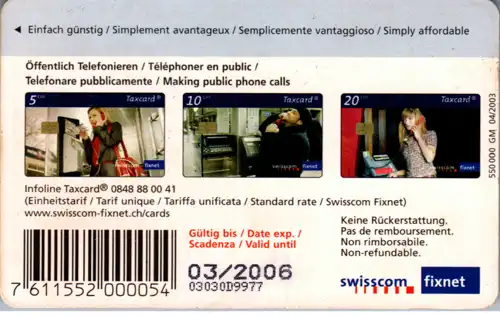 15458 - Schweiz - Swisscom fixnet Taxcard , Einfach günstig