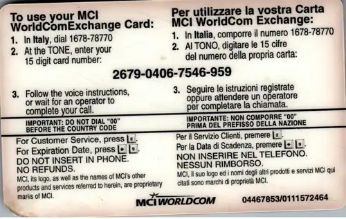 16246 - Italien - MCI Worldcom Exchange Card , Weihnacht Motiv