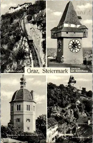 21390 - Steiermark - Graz , Schloßbergbahn , Uhrturm , Glockenturm , Die Liesl , Schloßbergsteig - gelaufen 1961