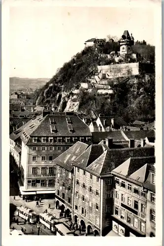 21414 - Steiermark - Graz , Hauptplatz mit Schloßberg u. Uhrturm - gelaufen 1953