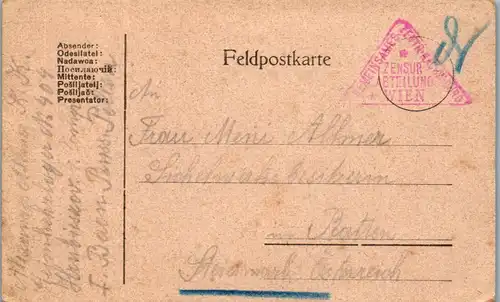21425 - Russland - Feldpost , Russland - Österreich , Ratten bei Krieglach , Zensur Abteilung Wien - gelaufen 1918