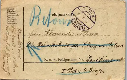 21426 - Russland - Feldpost , Russland - Österreich , Ratten bei Krieglach - gelaufen 1918