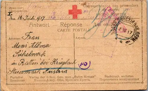 21429 - Russland - Feldpost , Kriegsgefangenenlager , Sibirien - Österreich , Ratten bei Krieglach , Zensur Abteilung Wien - gelaufen 1917