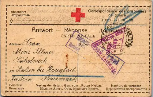 21435 - Russland - Feldpost , Kriegsgefangenenlager , Sibirien - Österreich , Ratten bei Krieglach , Zensur Abteilung Wien - gelaufen 1916