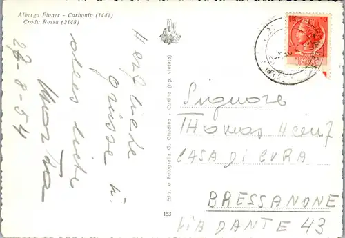 21470 - Italien - Albergo Ploner , Carbonin , Croda Rossa - gelaufen 1954