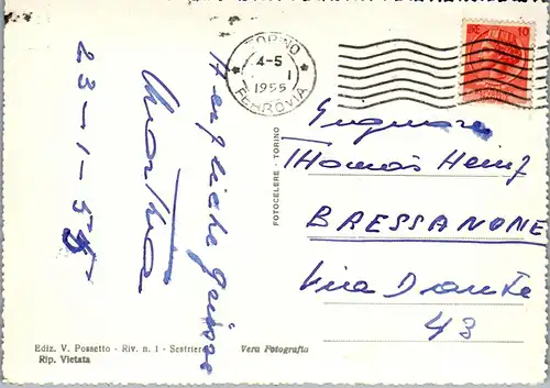 21492 - Italien - Sestriere , Grande Albergo Principi di Piemonte e Monte Sises - gelaufen 1955