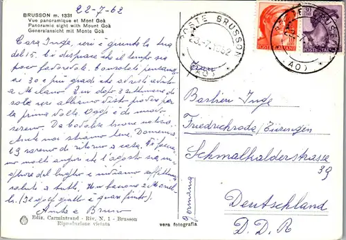 21503 - Italien - Brusson , Scorcio panoramico , Mont Goa , Valle d' Aosta - gelaufen 1962