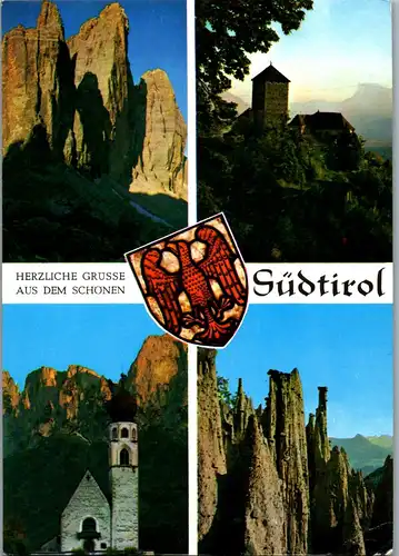 21518 - Italien - Drei Zinnen , Sextner Dolomiten , Schloß Tirol , St. Konstantin mit Schlern , Erdpyramiden am Riffen - gelaufen 1972