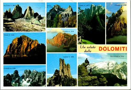 21551 - Italien - Tre Cime , Tofana , Cristallo , Pelmo , Anger , Cimone , Mehrbildkarte - gelaufen 2001