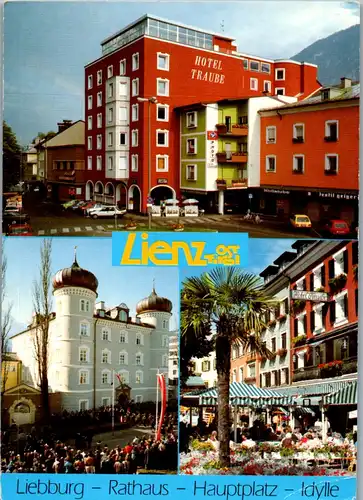 21577 - Tirol - Lienz , Liebburg , Rathaus , Hauptplatz , Hotel Traube - gelaufen 1991