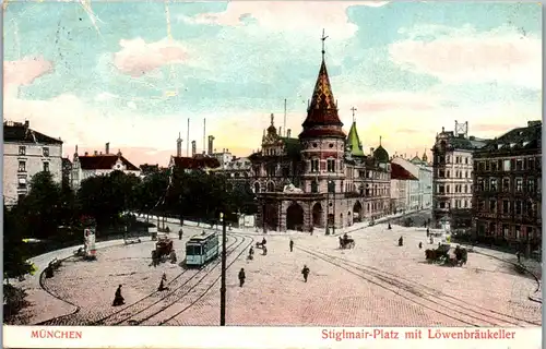 21586 - Deutschland - München , Stiglmair Platz mit Löwenbräukeller - gelaufen 1905