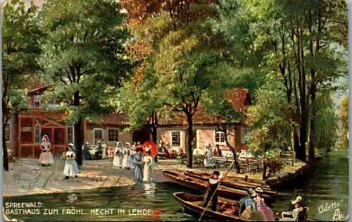 21607 - Deutschland - Spreewald , Gasthaus zum fröhlichen Hecht in Lehde , Oilette - gelaufen 1913