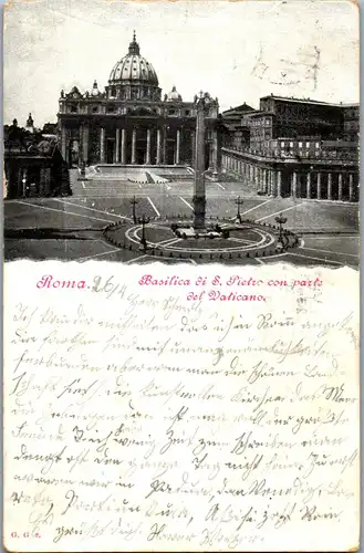 21608 - Italien - Rom , Basilica di S. Pietro con Parte del Vaticano - gelaufen 1902