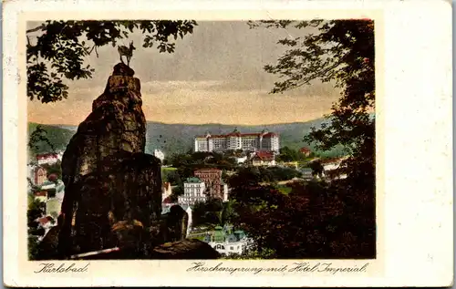 21612 - Tschechische Republik - Karlsbad , Karlovy Vary , Hirschensprung mit Hotel Imperial - gelaufen 1929