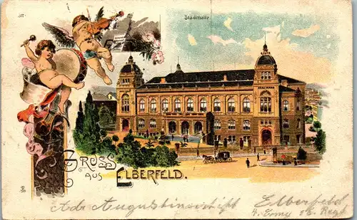 21614 - Deutschland - Elberfeld , Stadthalle , Gruß aus , leicht beschädigt - gelaufen 1914