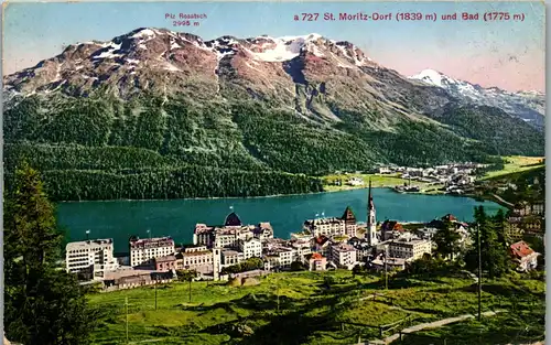 21618 - Schweiz - St. Moritz Dorf und Bad , Piz Rosatsch - gelaufen 1926