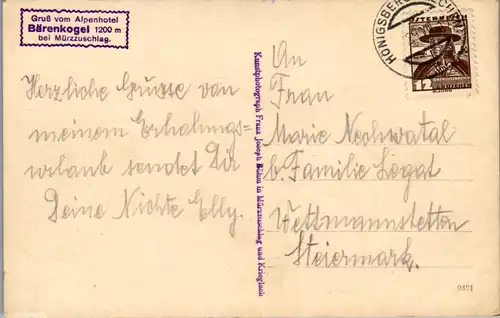 21642 - Steiermark - Mürzzuschlag , Alpenhotel Bärenkogel - gelaufen 1935