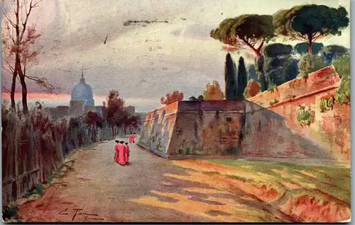 21664 - Künstlerkarte - Italien , Roma , S. Pietro dalle Mura del Giancolo , Belvedere del Gianicolo , signiert - gelaufen 1914