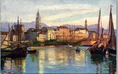 21675 - Künstlerkarte - Spalato , Split , Hafen , signiert - nicht gelaufen 1913