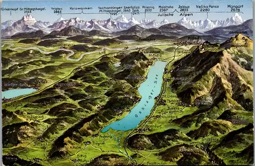 21693 - Kärnten - Ossiacher See mit Kanzelbahn und Umgebung aus der Vogelschau - nicht gelaufen 1929