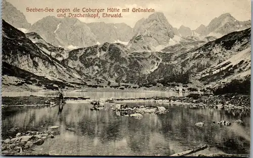 21724 - Tirol - Seebensee gegen die Coburger Hütte mit Grünstein u. Drachenkopf , Ehrwald - nicht gelaufen 1908