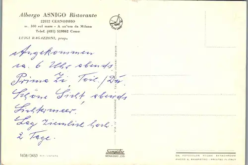 21761 - Italien - Cernobbio , Albergo Asnigo Ristorante  - nicht gelaufen