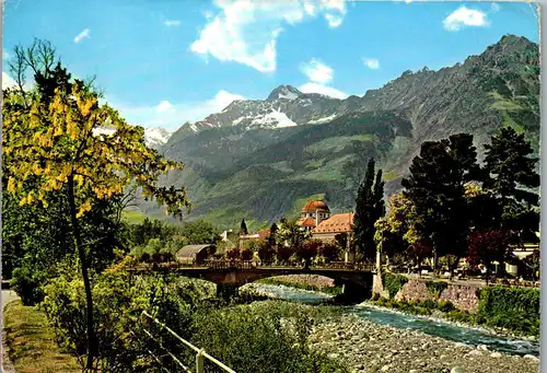 21762 - Italien - Meran , Promenade gegen Kurhaus und Texelgruppe , Passeggiata  - gelaufen 1969