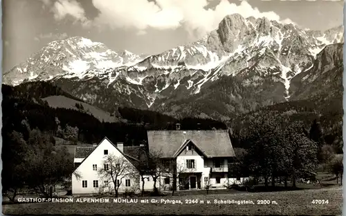 21808 - Steiermark - Admont , Gasthof Pension Mühlau nit Großem Phyrgas u. Scheiblingstein - gelaufen 1959