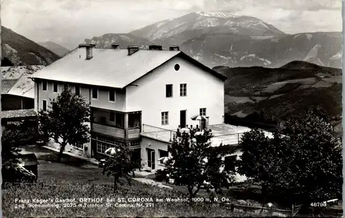 21817 - Niederösterreich - St. Corona am Wechsel , Gasthof Orthof , Franz Kager , gegen Schneeberg - gelaufen 1968