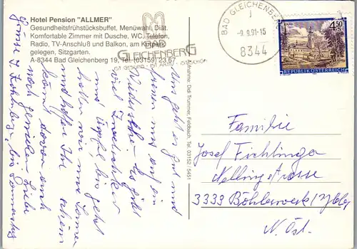 21820 - Steiermark - Bad Gleichenberg , Hotel Pension Allmer - gelaufen 1991