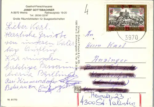 21854 - Niederösterreich - Weitra , Gasthof Josef Gottsbachner , Fleischhauerei - gelaufen