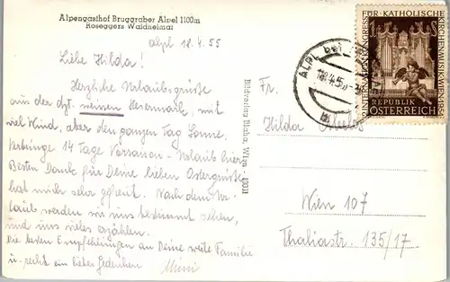21856 - Steiermark - Krieglach , Alpl , Gasthof Bruggraber , Roseggers Waldheimat - gelaufen 1955