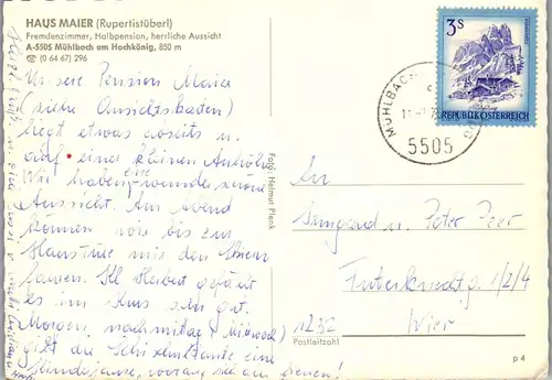 21880 - Salzburg - Mühlbach am Hochkönig , Haus Maier , Rupertistüberl - gelaufen 1975