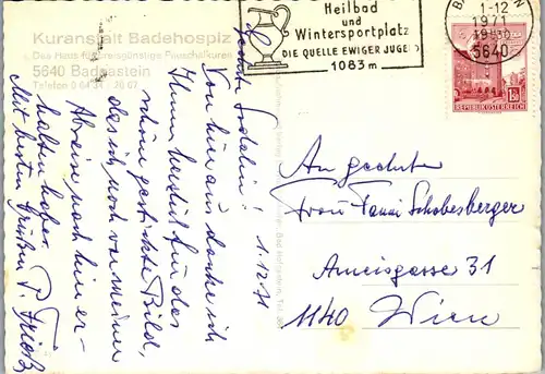 21883 - Salzburg - Badgastein , Kuranstalt Badehospitz - gelaufen 1971