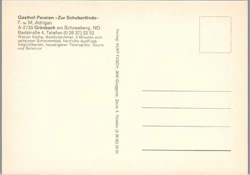 21899 - Niederösterreich - Grünbach am Schneeberg , Gasthof Zur Schubertlinde , F. u. M. Adrigan - nicht gelaufen