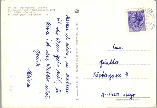 21992 - Italien - Ortisei , Val Gardena , S. Giacomo verso il Sassolungo , St. Ulrich , St. Jakob gegen Langkofel - gelaufen