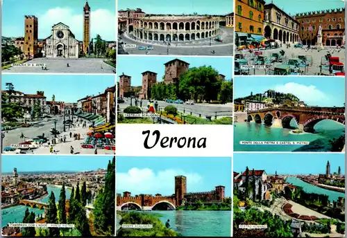 22039 - Italien - Verona , Arena , Basilica di S. Zeno , Piazza Bra , Ponte Scaligero , Teatro Romano , Mehrbildkarte - nicht gelaufen