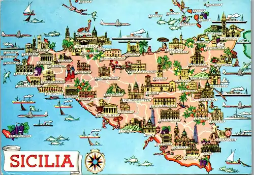 22043 - Italien - Sicilia , Landkarte - gelaufen 1974