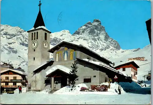 22046 - Italien - Cervinia , Breuil , La Chiesetta e sfondo M. Cervino , Matterhorn - gelaufen 1964